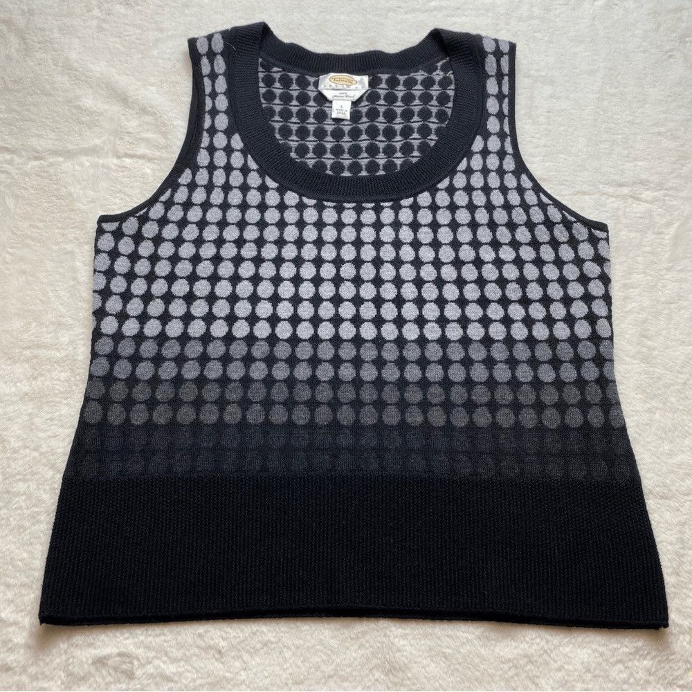 Talbots Petites Womens L 100% Merino Wool Sweater Vest Black Gray Ombre